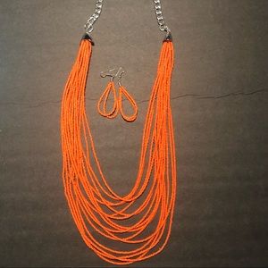*50% off if bundled* Orange seed bead necklace & Earrings, nickel and lead free